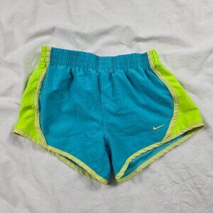 Nike Running Shorts Girls Size Medium Blue Neon Yellow Athletic Activewear
